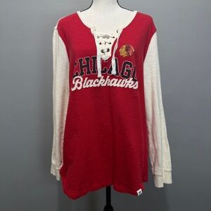 Fanatics Chicago Blackhawks XL Lace Up Long Sleeve Shirt Red Cream NHL Fan Sport
